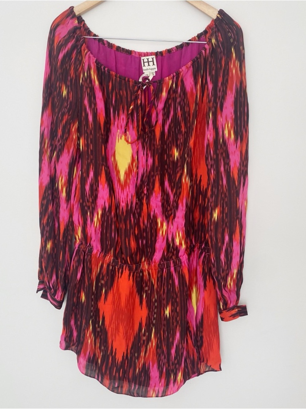 Haute Hippie Pink Red Yellow Ikat Mini Dress